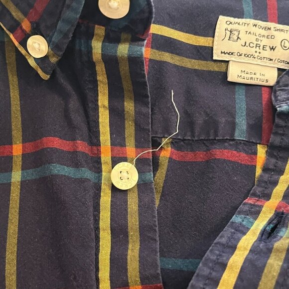 J. Crew Factory men's holiday buttondown shirt navy plaid large cotton - Picture 7 of 9